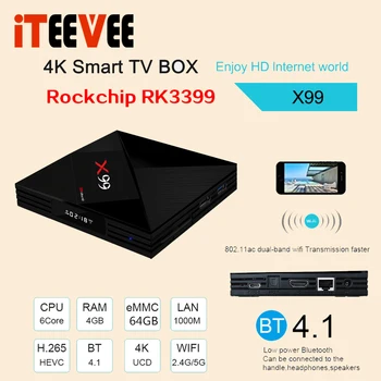 

2018 Latest X99 Android 7.1 TV BOX RK3399 4GB RAM 64GB ROM With Voice remote 5G WiFi Super 4K OTT Smart Set TOP BOX