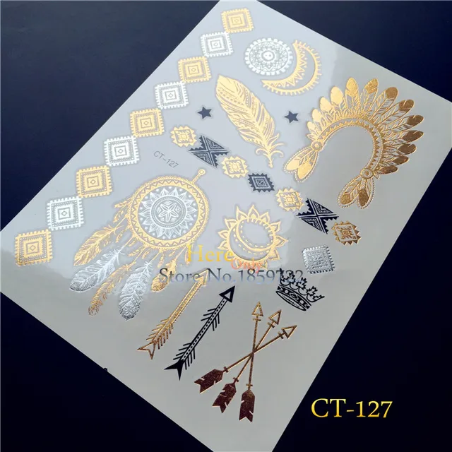 1PC Flash Temporary Tattoo Gold Silver Henna Tattoo Dreamcatcher HCT127 Indian Arrow Queen Crown Feather Tattoo Bracelet Sticker 1PC Flash Temporary Tattoo Gold Silver Henna Tattoo Dreamcatcher HCT127 Indian Arrow Queen Crown Feather Tattoo Bracelet Sticker