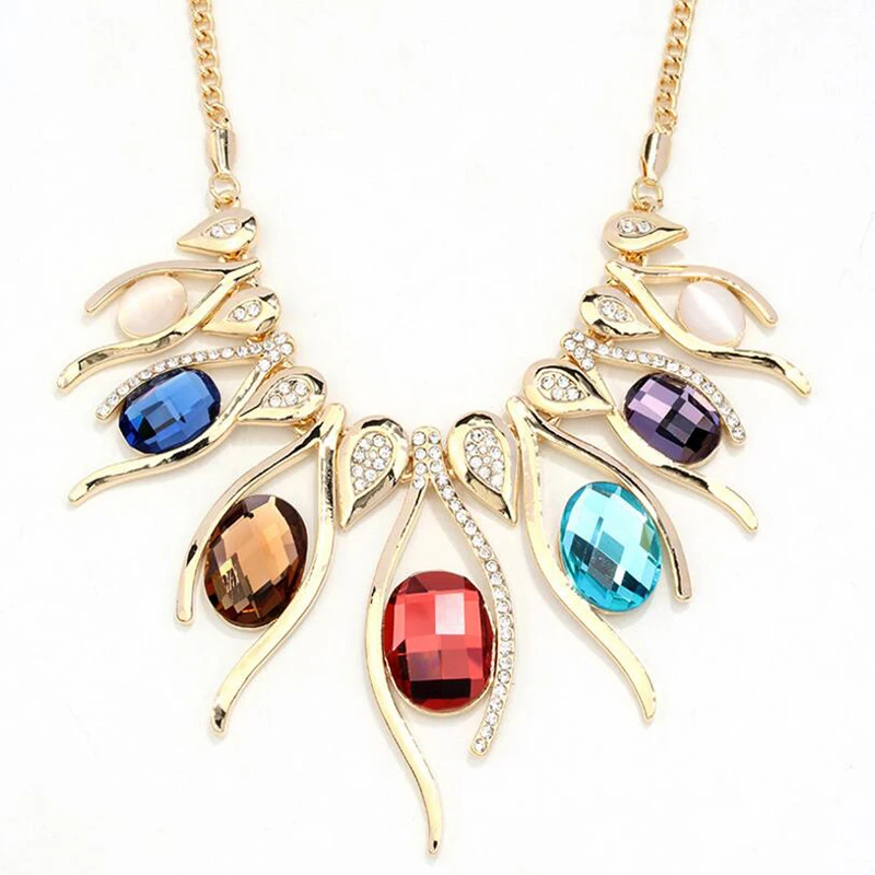 

Hyperbole Big Necklaces & Pendants For Women Vintage Egg Shape Crystal Flower Pendant Necklace Fashion Round Stone Fine Jewelry