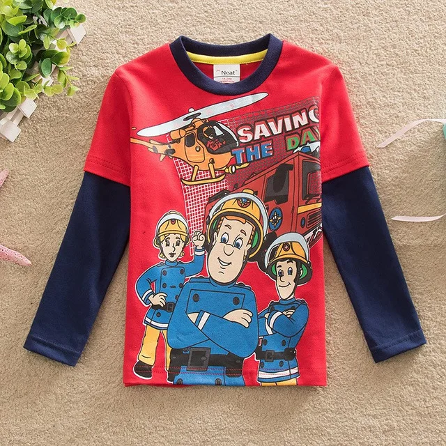 Коллекция года, детская одежда детская футболка для мальчиков хлопковые футболки детские футболки CamisetaBoy с длинными рукавами, с изображением машин, пожарного Сэма, футболки, одежда Roupas