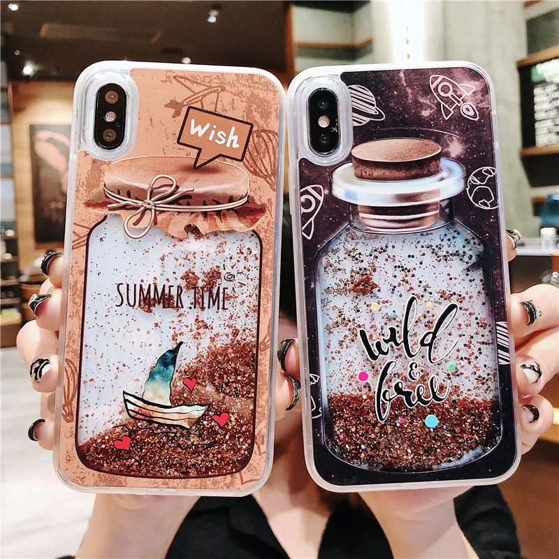 

Glitter Dynamic Liquid Quicksand Liquid Case for Iphone 7 6 6s 8 Plus X XS Max XR Cute Wish Perfume Bottle Phone Case Cover