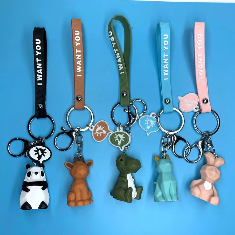 

3D Nordic style cute keychain cartoon animals dino rabbit panda cat elk stereo key chain assassins creed portachiavi for girls