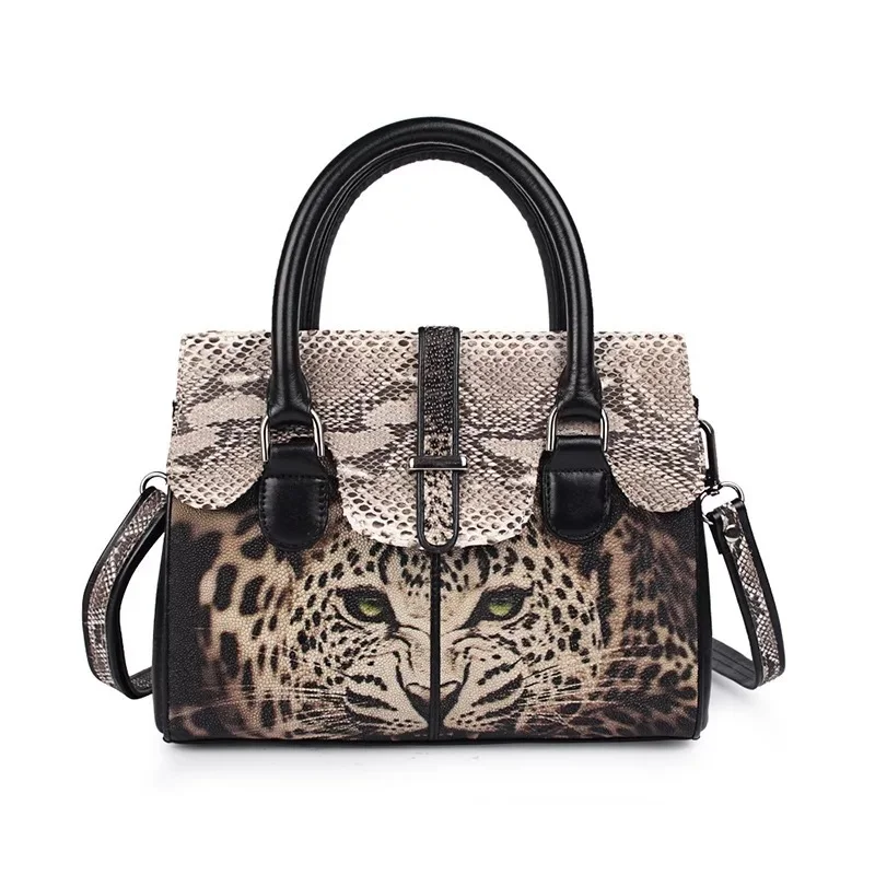 Модная дизайнерская женская сумка с леопардовым принтом из натуральной кожи ската, женская сумка из кожи питона, женская сумка через плечо, женская сумочка - Цвет: Многоцветный