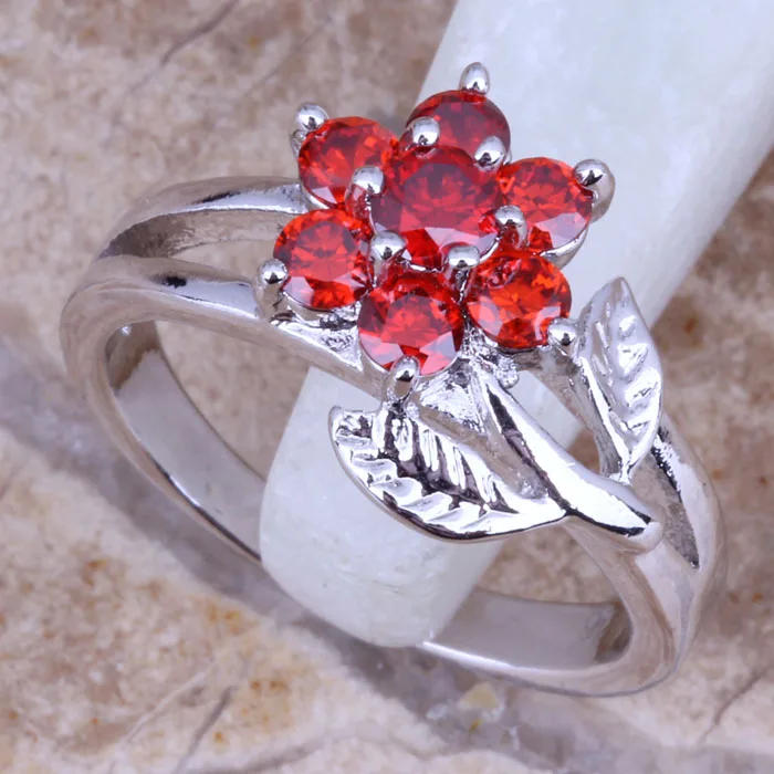 Precious Red Garnet Silver Plated Flower Ring Size 6 / 7 8 9 R0150 | Украшения и аксессуары