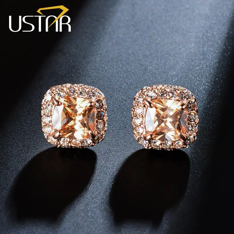 Женские серьги гвоздики с кристаллами из красного циркона|crystal stud earrings|fashion