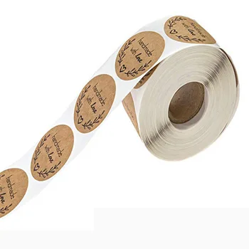 

500 Pcs of Round Natural Kraft Handmade with Love Stickers Thanks Stickers for Wedding Party Decoration Decorative Stickers
