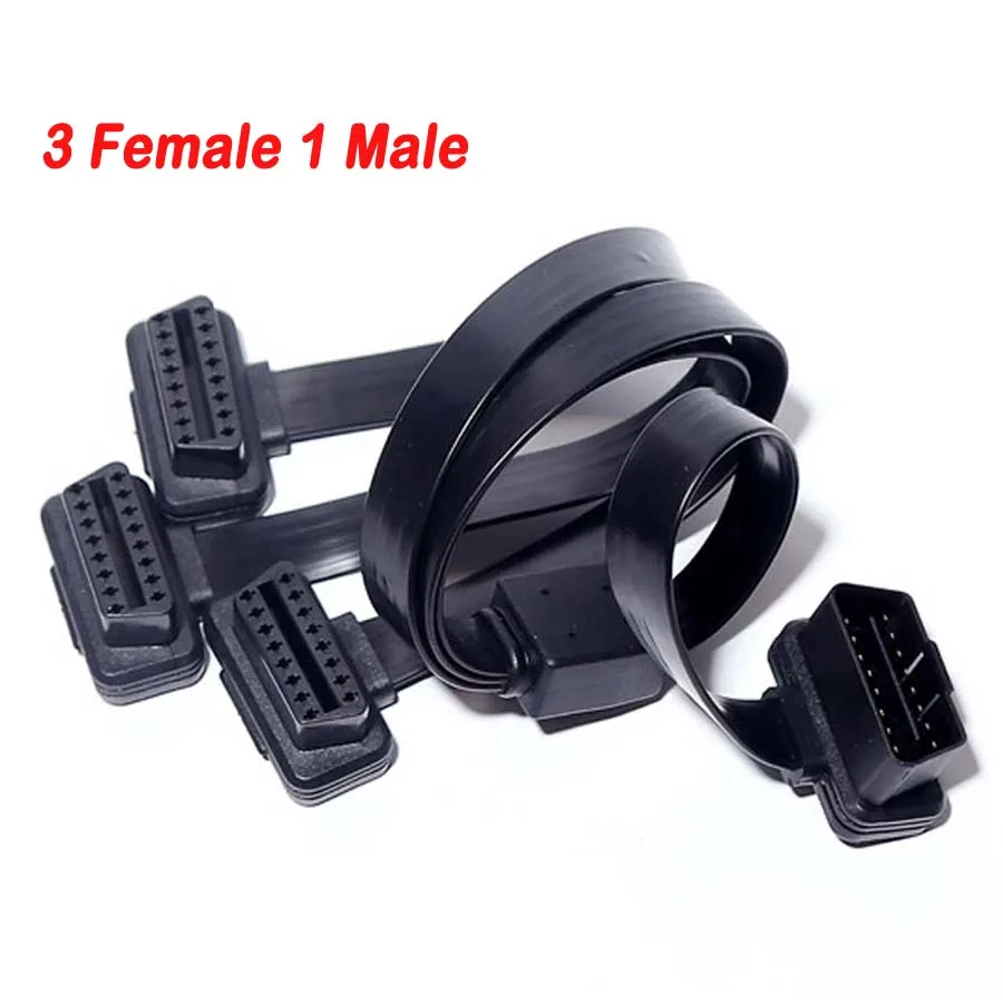 

3 Female 16Pin OBDII OBD 2 OBD2 Cable to Flat Thin As Noodle Male to Female Extension Connector Diagnostic Tool ELM327 Adapter
