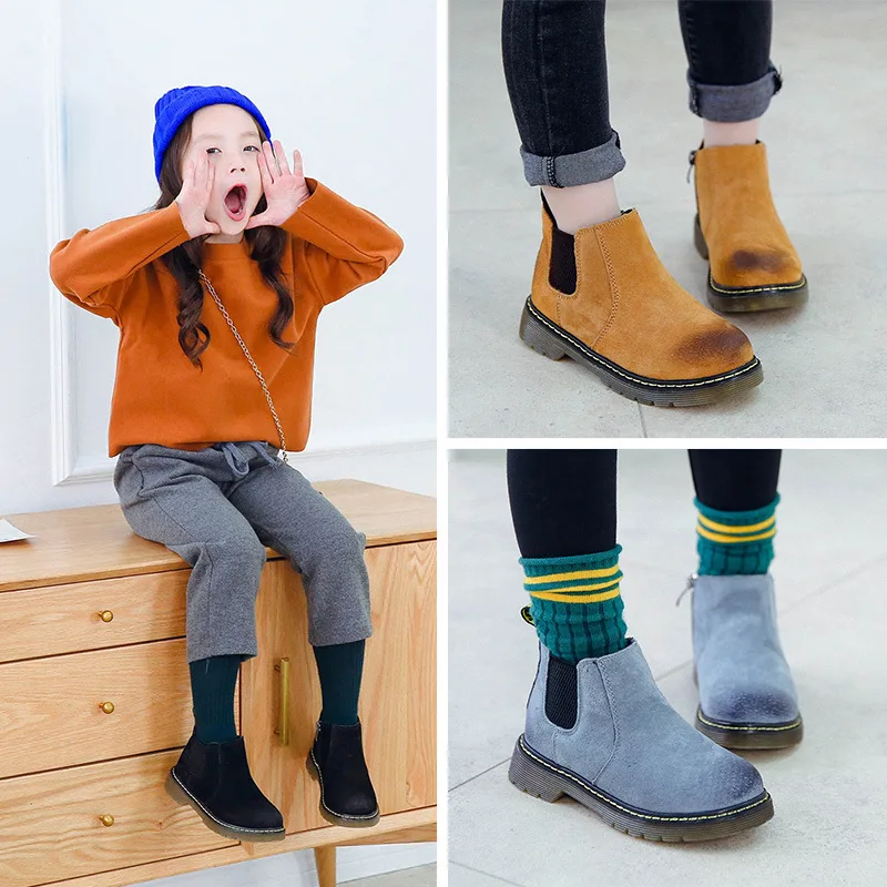 

AAdct new Autumn Fashionable girls boots Comfortable Martin Villus Children boots High quality Short kids boots for girls