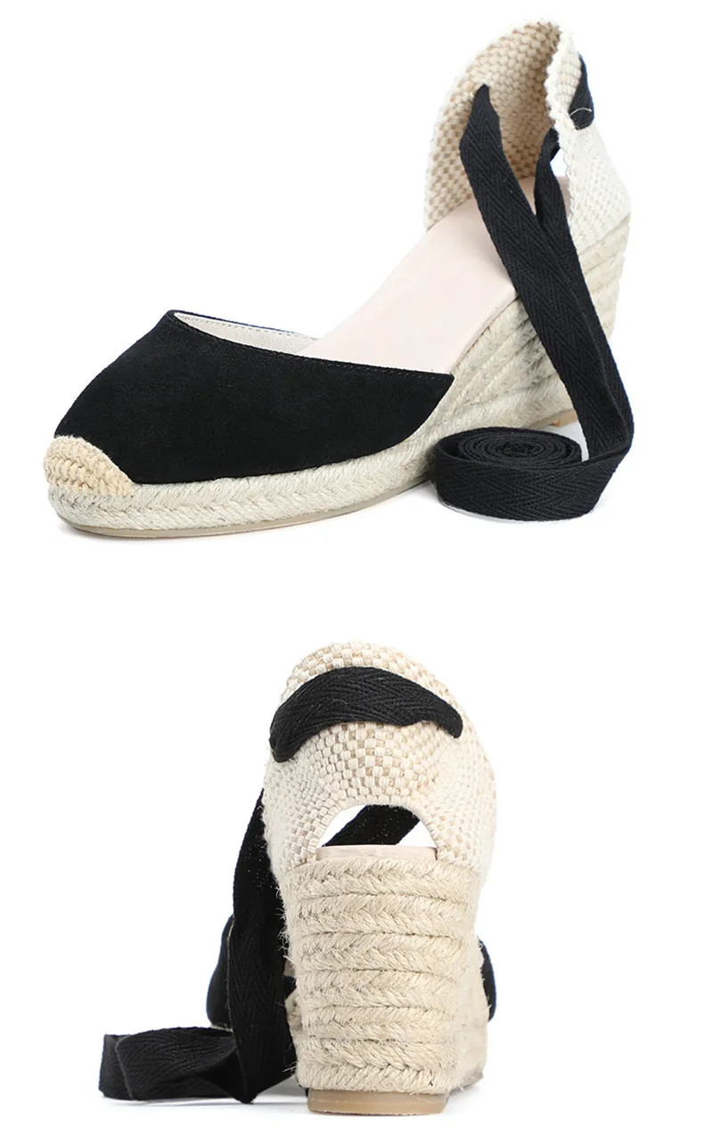 Bohemian Women Sandals Espadrilles Ankle Strap Straw Platform Wedges For Female Shoes Cow Suede Lady High Heels Sandal Big Size  (19)