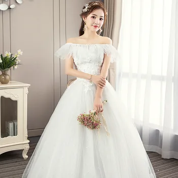 

2019 New Arrival Wedding Dresses 2019 Princess Romantic Robe Mariee Frill Off Shoulder Puffy Church Gowns Bridal Dresses TS479