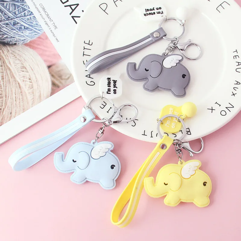 

Cute little elephant PVC soft rubber rope keychain Personality alphabet dialog elephant doll car key pendant