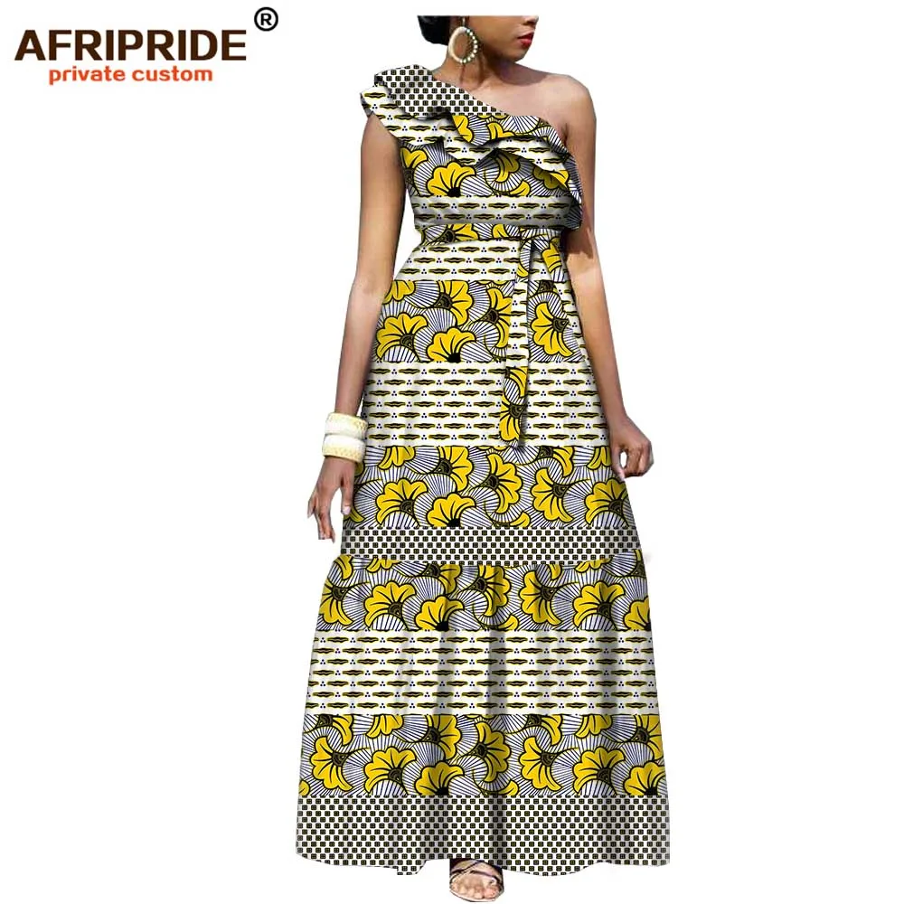2019 Африканское модное Повседневное платье для женщин AFRIPRIDE на одно плечо fit and flare женское батик Хлопковое платье A1825111