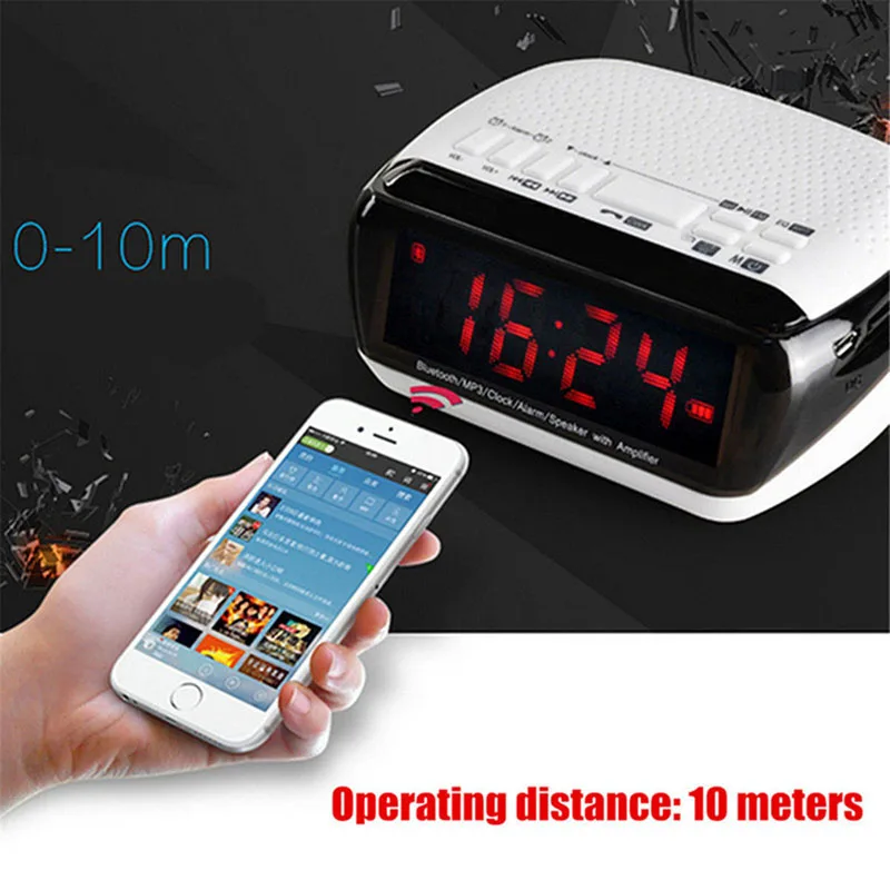 Wireless Bluetooth Stereo Speaker Music Player LED Alarm Clock With Digital Display FM Radio