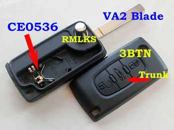

RMLKS Replacement Folding Flip 3 Button Remote Key Case blank Shell Uncut Blade Fit For Peugeot 407 307 308 607 Trunk Button