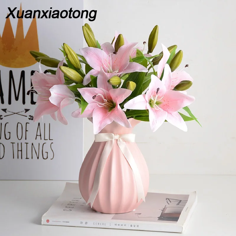 

Xuanxiaotong 10pcs/set White Lily Flowers Bouquets for Wedding Centerpiece Flowers Home Decoration Artificial Flowers Bouquet
