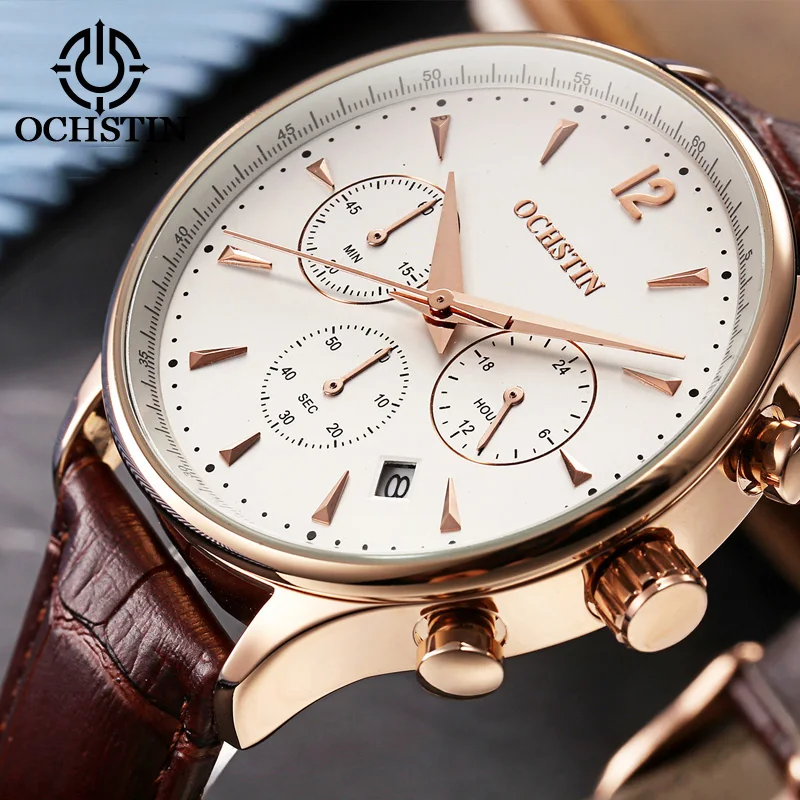 

2017 Top Luxury Brand OCHSTIN Men Sports Watches Men's Quartz Date Clock Man Leather Military Wrist Watch Male Relogio Masculino