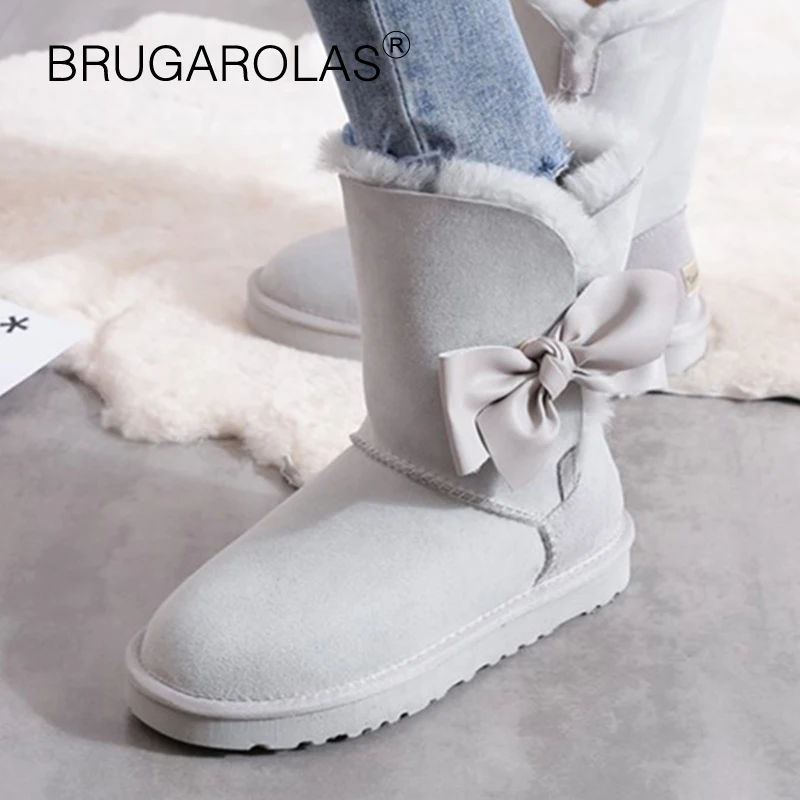 High Quality Genuine sheepskin Leather women Snow Boots Winter short plush butterfly-knot Boots Suede Fur Wool Lined Warm Shoes High Quality Genuine sheepskin Leather women Snow Boots Winter short plush butterfly-knot Boots Suede Fur Wool Lined Warm Shoes