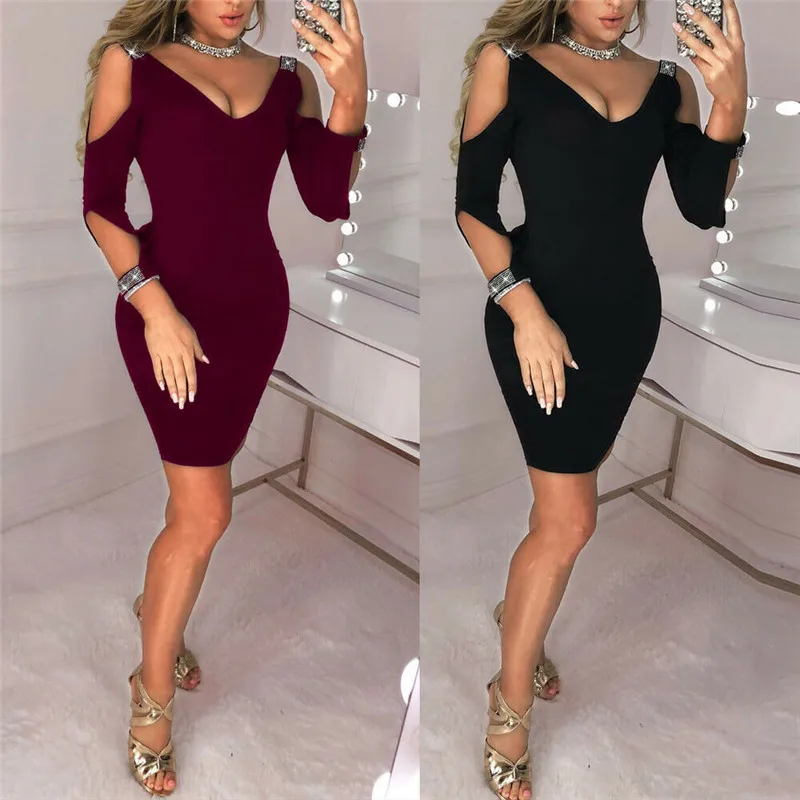 

Elegant Fashion Womens Sexy Cold Shoulder Dress Evening Party Bodycon Dress USA