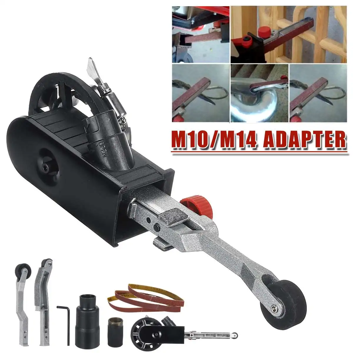 

Doersupp M10/M14 DIY Mini Sanding Belt Replacements Adapter Head Convert For Electric Angle Grinder
