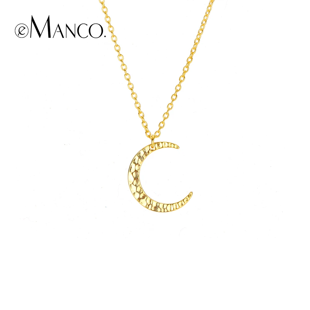 e-Manco Moon Pendant Necklace 925 Silver Simple Gold Chain Link Crescent Necklace Women Fine Jewelry Moon Pendant Necklace