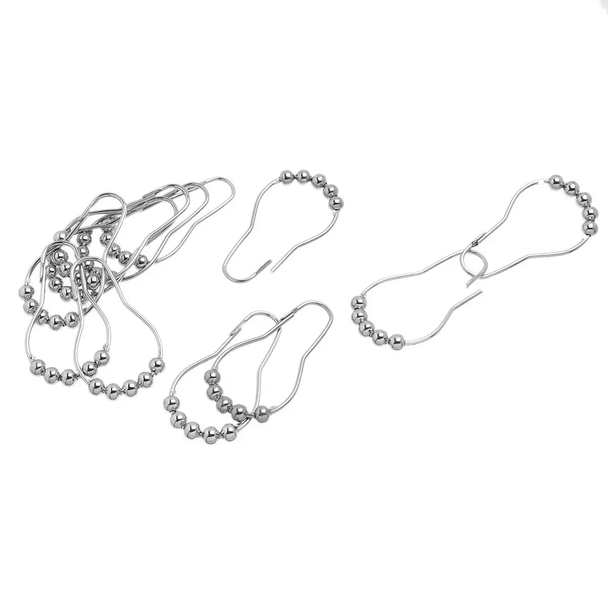 12pcs Cucurbit Shaped Metal Shower Curtain Rings Chrome Plated Roller Ball Hookshook hookshook