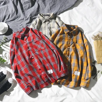 

Spring And Autumn Men Women Fashion Brand INS Hot BF Korea Style Vintage Plaid Long Sleeve Shirt Male Casual Loose Lover Shirt