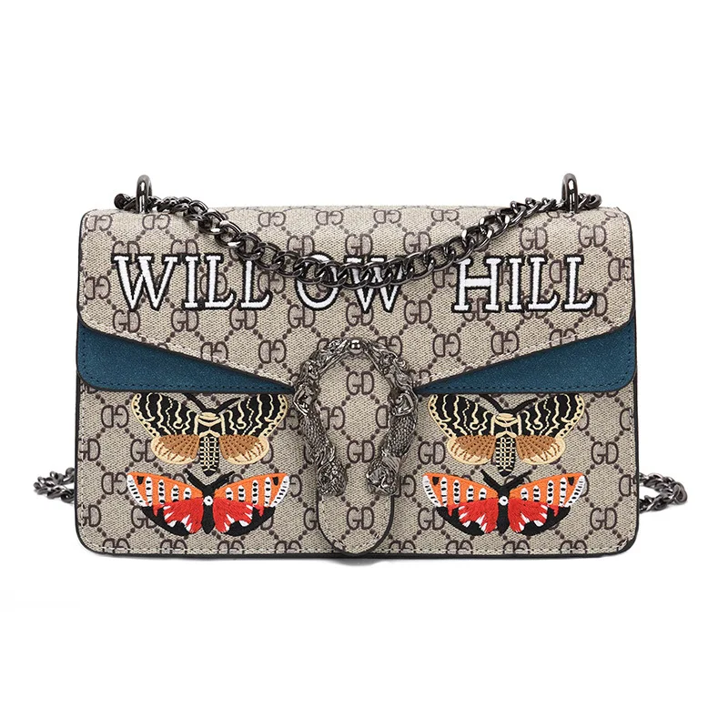 

New Fashion Vintage Women Messenger Bags PU Leather Small Chain Crossbody Bags Female Luxury Shoulder Bag Embroidery Bow Handbag