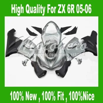 

ABSFree custom ABS fairings FOR KAWASAKI NINJA ZX 6R 05 06 ZX 6R 636 2005 2006 #22V4 ZX6R 05 06 silver black fairing kits