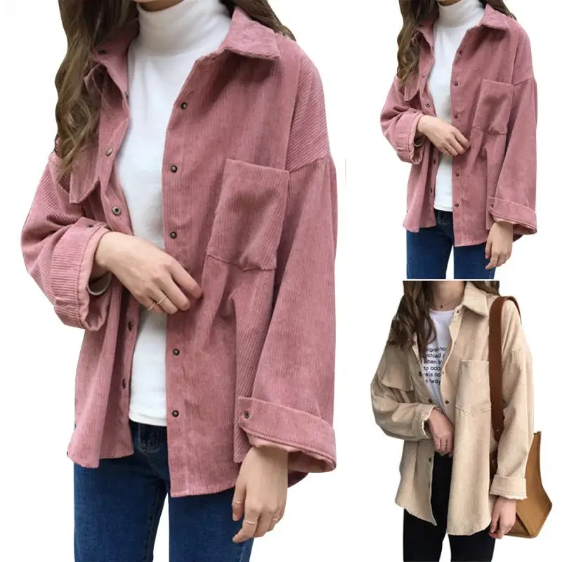 Woman Clothes Loose Shirts Outwear Coats Korean Solid Blouse Long Sleeve Corduroy blouses 2019 spring autumn Women Tops #20