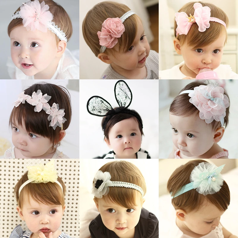 

2016 New Fashion Baby Infants Cute Lace Flowers Rhinestone Baby Headband Hairbands Kids Girls Headwear Hair Accessories