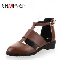 を Enmayer ブラックホットセクシーな Med 夏のサンダルの女性 T-ストラップブランドデザイントゥレスプラットフォームサンダル靴大サイズ 34-47