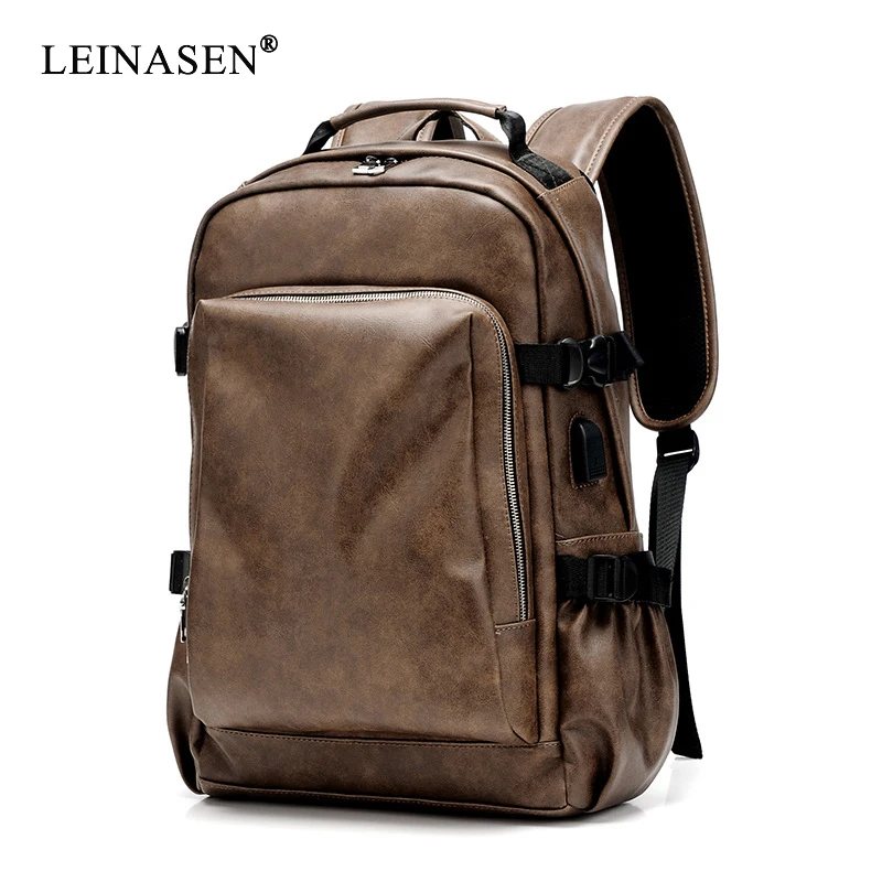  PU Leather Travel Backpack 14inch Notebook Laptop Backpack Male Large Capacity Backpack for Men and