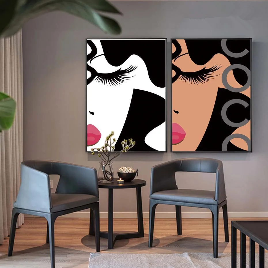 Creative Woman Portrait Drawing Wall Art Modular Fashion Canvas Painting Two Color Version Posters&Prints Living Room Home Decor
