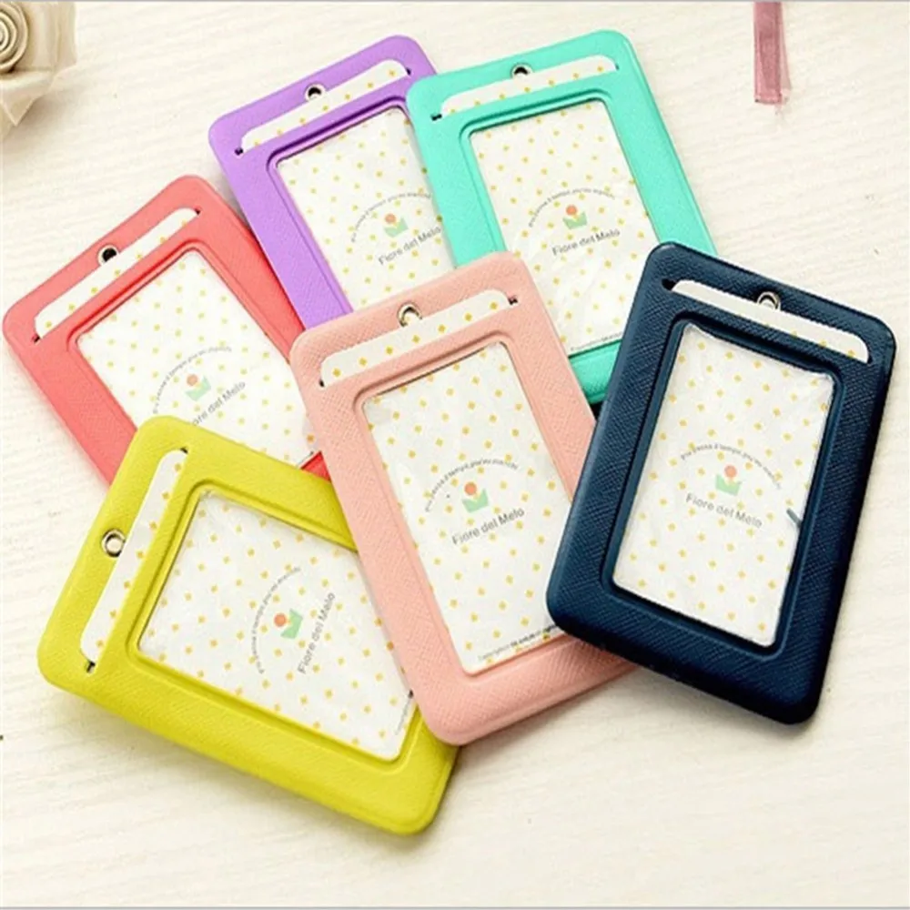 

2017 Business card holder PU Leather passport ticket Card cases travel card cover with Buckle Neck Lanyard Random color APR12_30