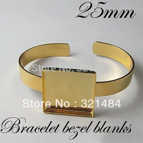 Free Ship Bulk 100pcs Gold Plated Br Metal Cuff Bracelet Bulk 100pcs Gold Plated Br Metal Cuff Bracelet Blanks W 25mm Square Caps Bezels Cameo Cabochon Setting In Jewelry Findings Components From