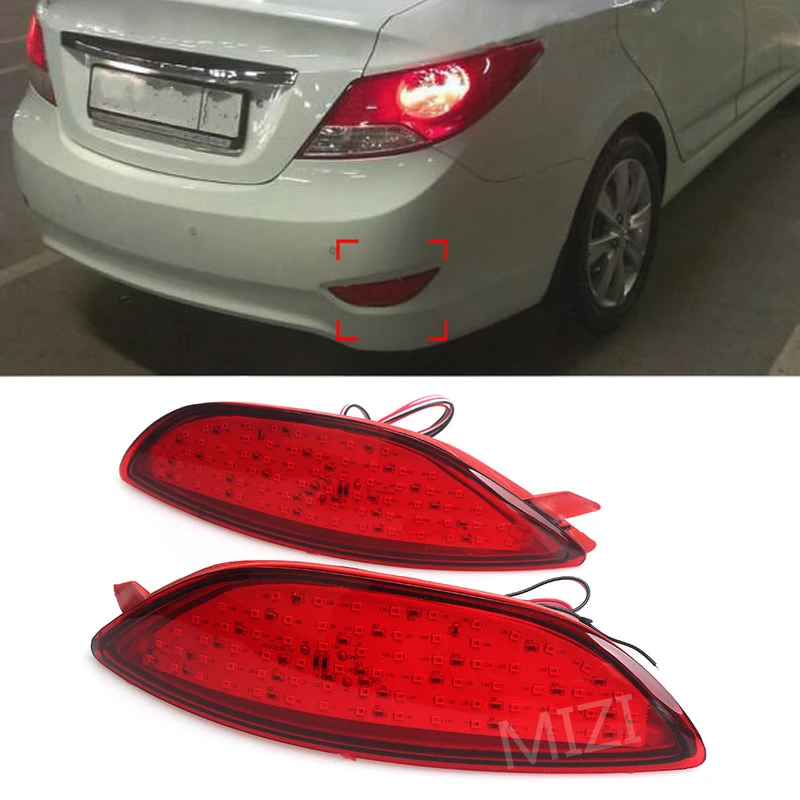 Rear Bumper Reflector Brake Light for Hyundai Accent Verna Brio Solaris 2008 2015 Red Lens LED