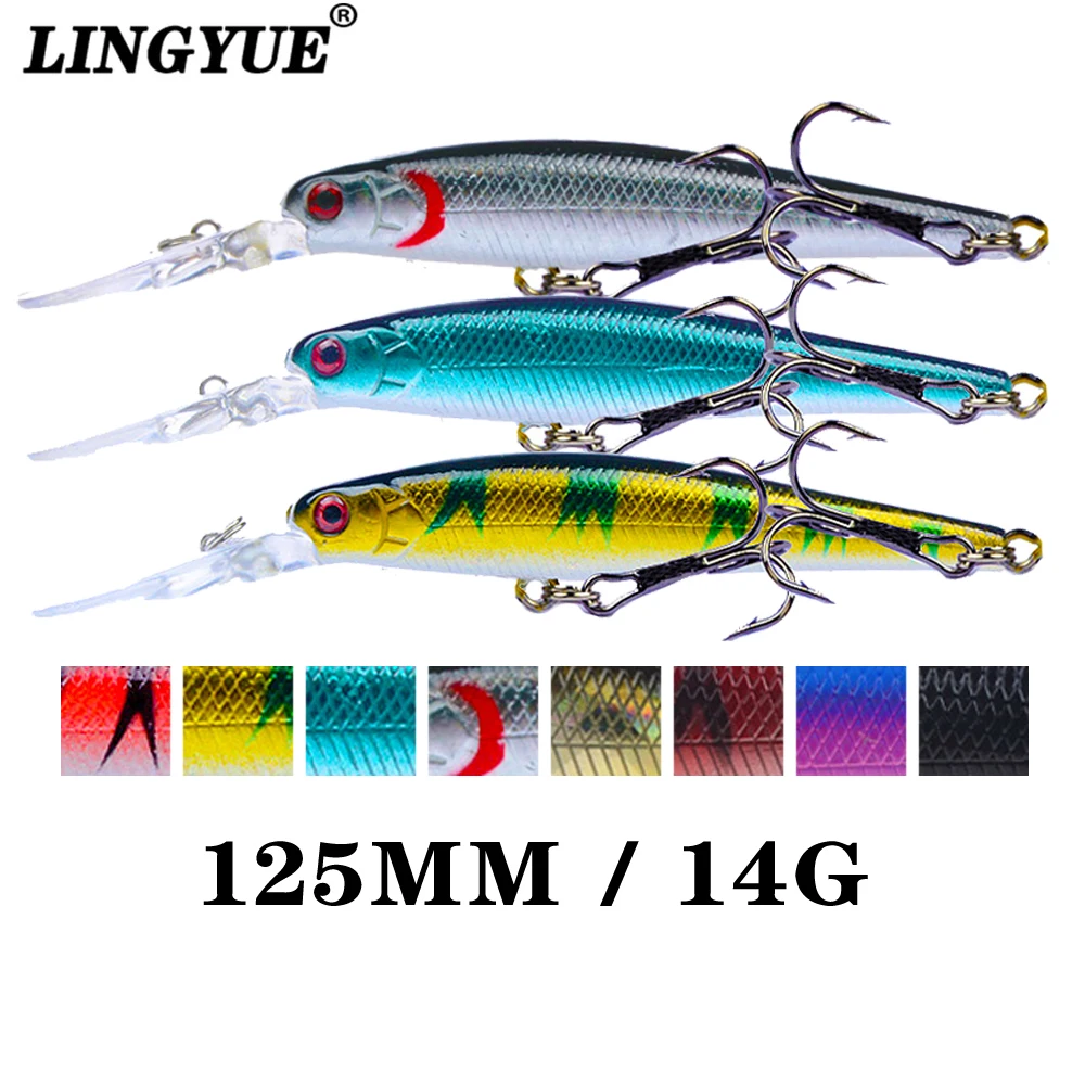 

LINGYUE 12.5cm 14g Fishing Lure Big Minnow 3D Eyes Plastic Hard Bait Long Clapper Wobbler Crankbait Iscas Artificiais Sea Tool