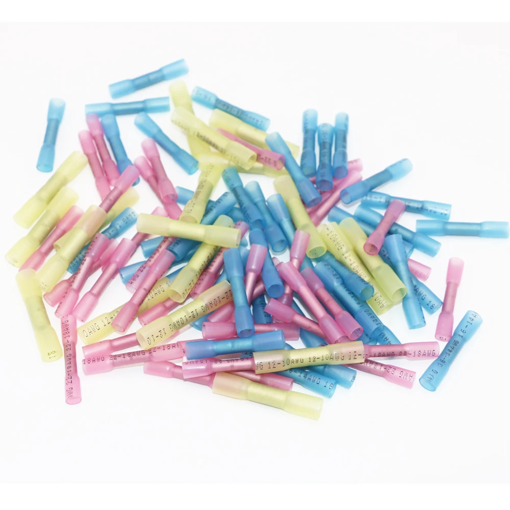 

100pcs/set BHT 2 16-14 AWG 1.5-2.5mm2 Heat Shrinkable Butt Waterproof Connector Splice Butt Heat Shrink Tube Joint & Connectors