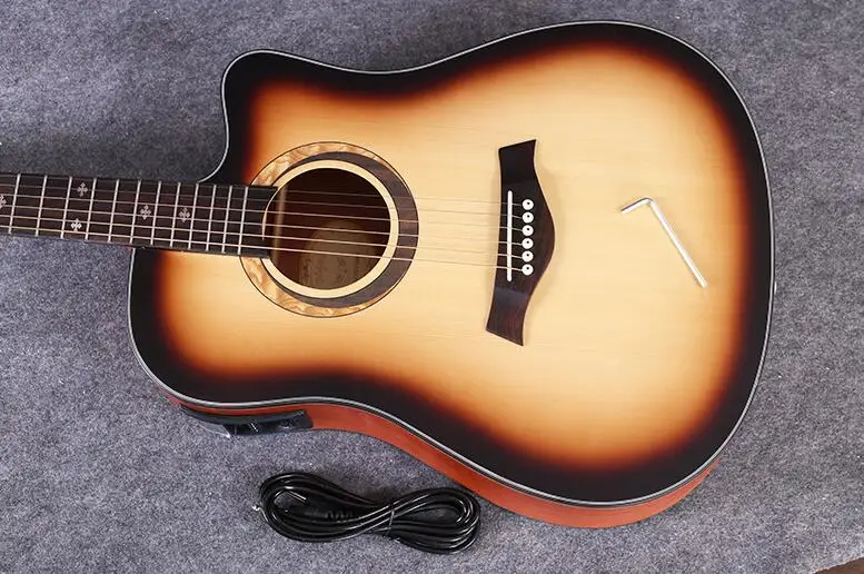 

41 inch folk acoustic guitar electric box type spruce Sapele wood beginner missing corner mid-range acoustic guitar