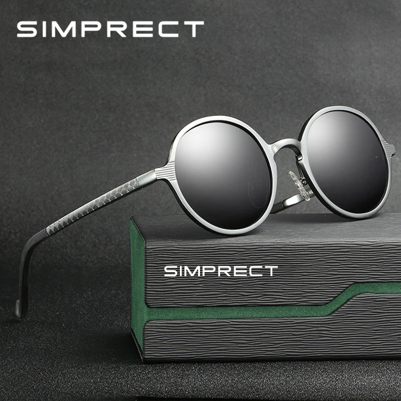 

SIMPRECT Aluminium Sunglasses Men Polarized Retro Round Driving Mirror Sun Glasses UV400 High Quality Lunette De Soleil Homme