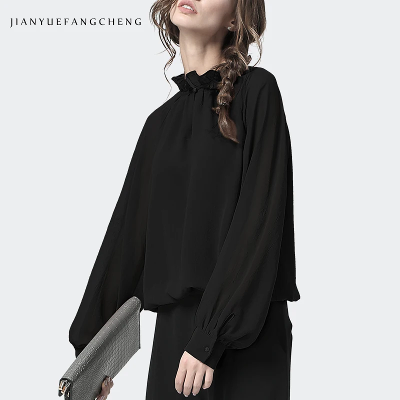 Elegant Black Chiffon Top Women Blouses Stand