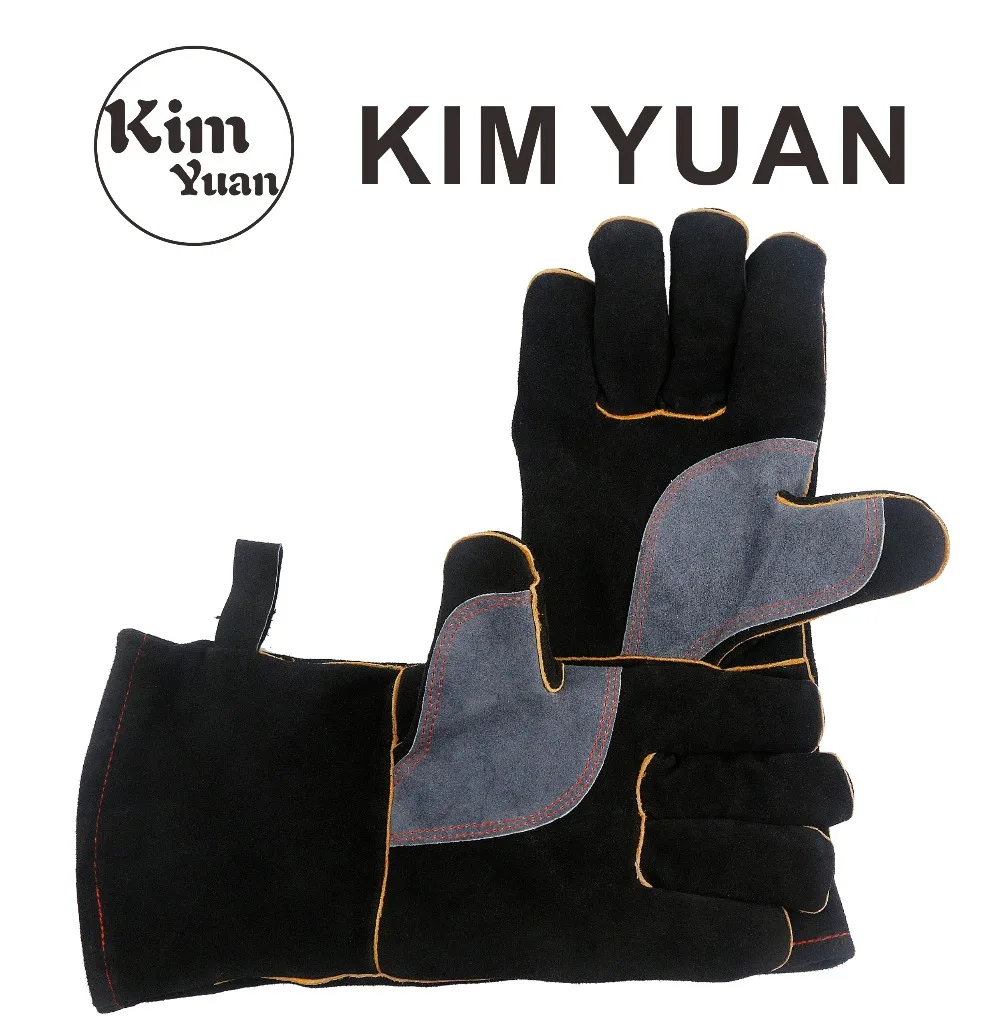 KIM YUAN 017L сварочные перчатки термостойкие идеально подходят для сварщика/приготовления пищи/выпечки/камина/обработки животных/барбекю-черный-серый 14 дюймов