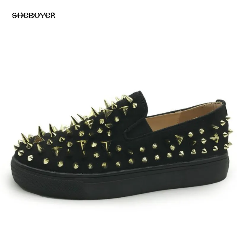 

2018 Spring Women Shoes Rivet Casual Loafers Tide Flat Platform Punk Woman Slip On Round Toe Creeper Casual Singles Flats Shoes