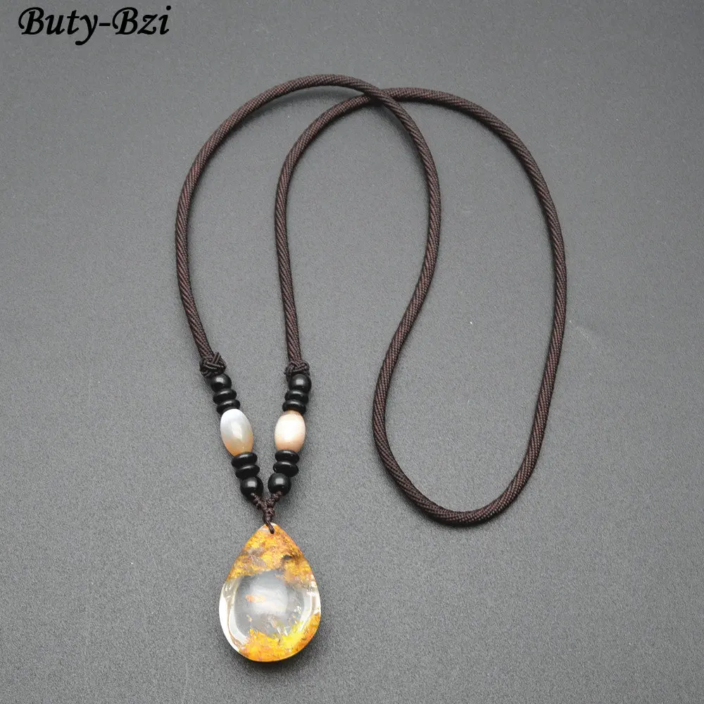 

Natural Yellow Phantom Crystal Quartz Stone Drop Pendant Long Thread Chains Necklace Fashion Jewelry