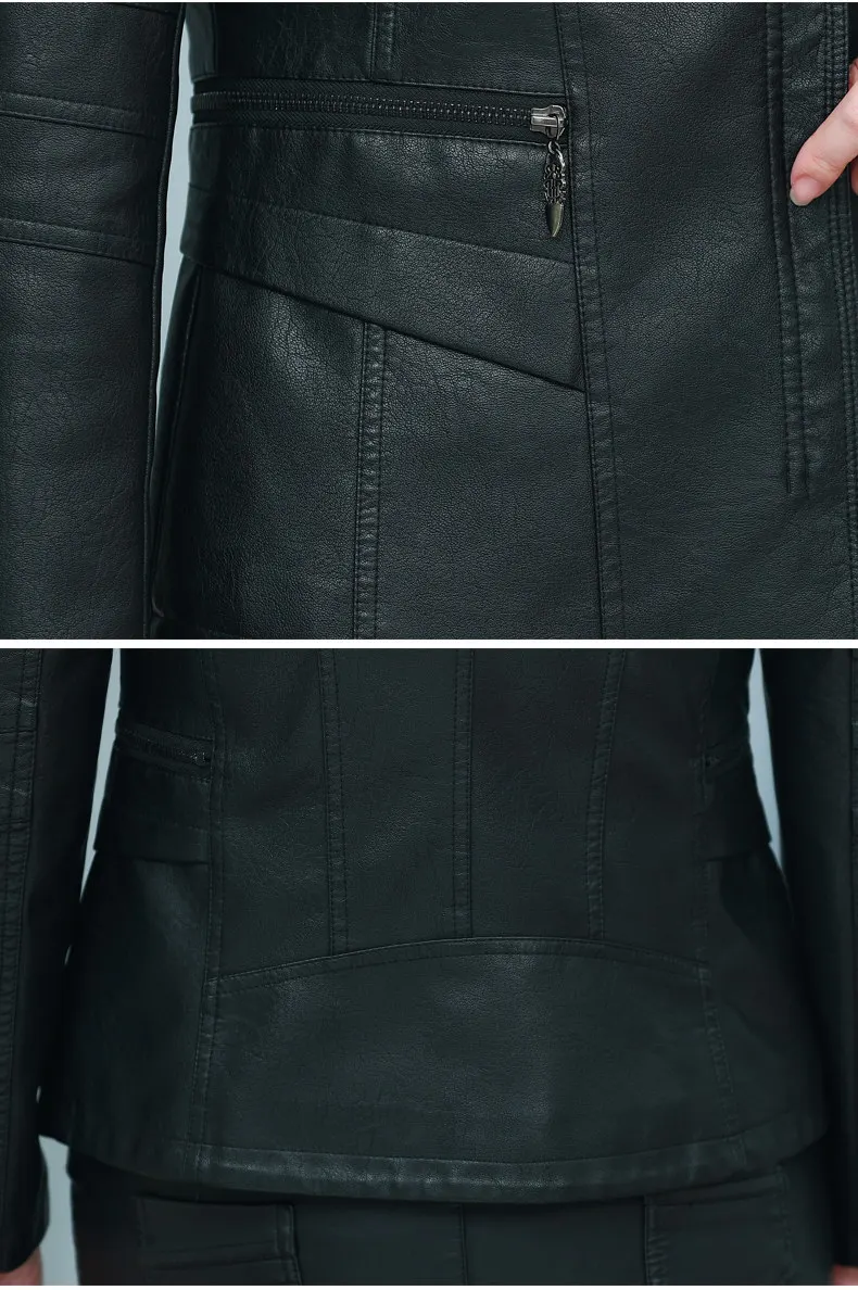 Большие размеры, XL-6XL, женская кожаная куртка, осенне-зимняя модная черная кожаная куртка на молнии с отложным воротником, Куртки из искусственной кожи