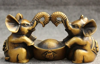 

xd 001796 8" Folk Chinese Bronze FengShui Animals Wealth YuanBao Fu Elephant Set Statue