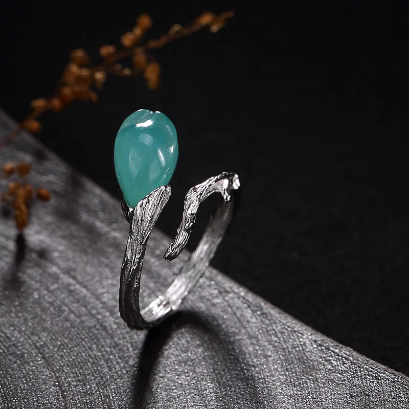 

925 sterling silver natural Amazonite stone openwork rings simple elegant design charms rings for women Amazonite jewelry gift