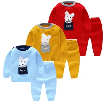 

Baby Girls Clothing Set Spring Autumn Thin Cute Bear in Pocket Sweater Suit Newborn Infant Girl Button Sweaters 9-24Months
