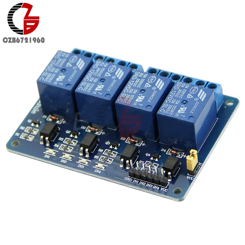 DC 12V 4 канальный высокотоковый релейный модуль Плата с оптроном для Arduino ARM AVR DSP PIC