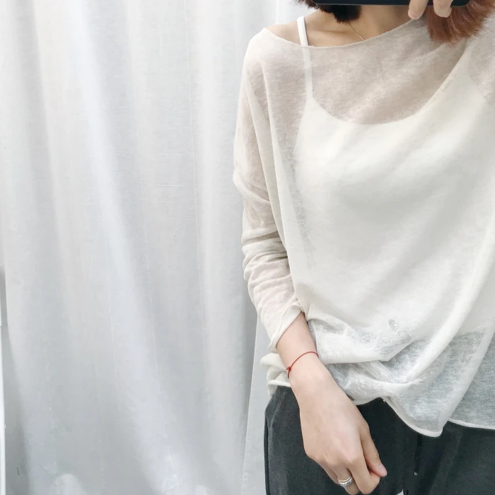 Sheer knit Top for Woman in White